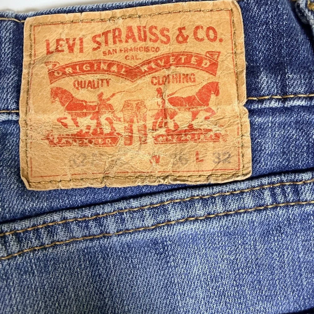 Levi's 527 Jeans Mens 36x32 Blue Denim Faded Super Stretch Red Tab Distressed